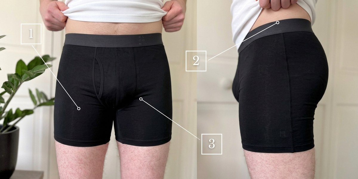 The KLOON Boxer Brief worn, front and side view.